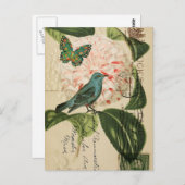 Chic Bird camellia franse botanische kunst Briefkaart (Voorkant / Achterkant)