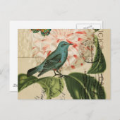 Chic  Bird camellia franse botanische kunst Briefkaart (Voorkant / Achterkant)