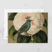 Chic  Bird camellia franse botanische kunst Briefkaart (Voorkant / Achterkant)