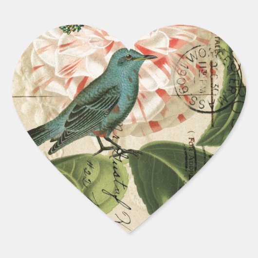 Chic  Bird camellia franse botanische kunst Hart Sticker (Voorkant)