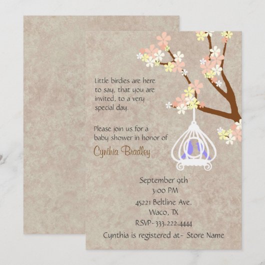 Chic Birdcage Baby shower Invitation Kaart (Voorkant / Achterkant)