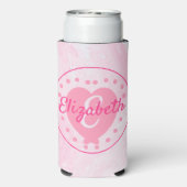 Chic Birthday Monogram Initiaal Girly Pink Heart Seltzer Blikjeskoeler (Seltzer Achterkant)