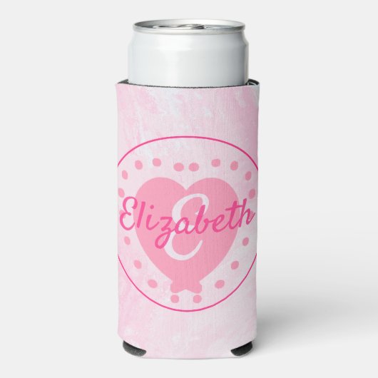 Chic Birthday Monogram Initiaal Girly Pink Heart Seltzer Blikjeskoeler (Seltzer Achterkant)