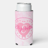 Chic Birthday Monogram Initiaal Girly Pink Heart Seltzer Blikjeskoeler (Seltzer Voorkant)