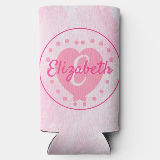 Chic Birthday Monogram Initiaal Girly Pink Heart Seltzer Blikjeskoeler (Achterkant)