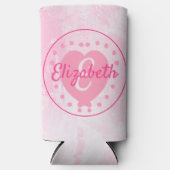 Chic Birthday Monogram Initiaal Girly Pink Heart Seltzer Blikjeskoeler (Voorkant)