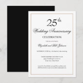 Chic Black 25th Wedding Jubileum Uitnodiging (Voorkant / Achterkant)
