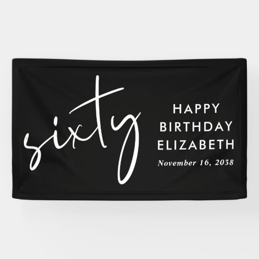 Chic Black 60th Birthday Party Spandoek (Horizontaal)