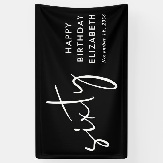 Chic Black 60th Birthday Party Spandoek (Verticaal)