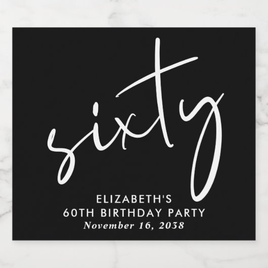 Chic Black 60th Birthday Party Sparkling Wijnetiket (Enkel label)