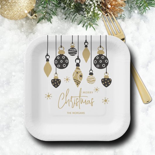 Chic Black and Gold Christmas Ornaments Papieren Bordje