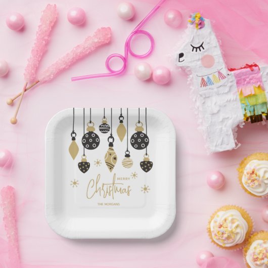 Chic Black and Gold Christmas Ornaments Papieren Bordje (Feest)
