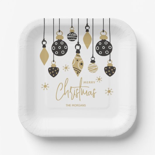 Chic Black and Gold Christmas Ornaments Papieren Bordje (Voorkant)