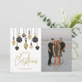 Chic Black and Gold Christmas Tree Ornaments Feestdagenkaart (Staand voorkant)