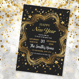 chic black and gold new year's eve party kaart