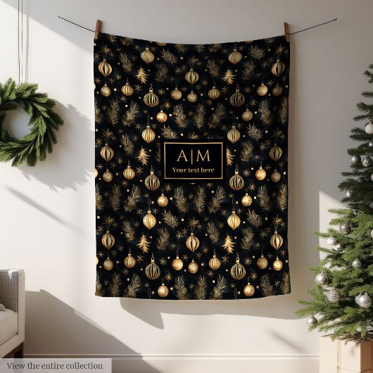 Chic black and gold watercolor modern holiday fleece deken