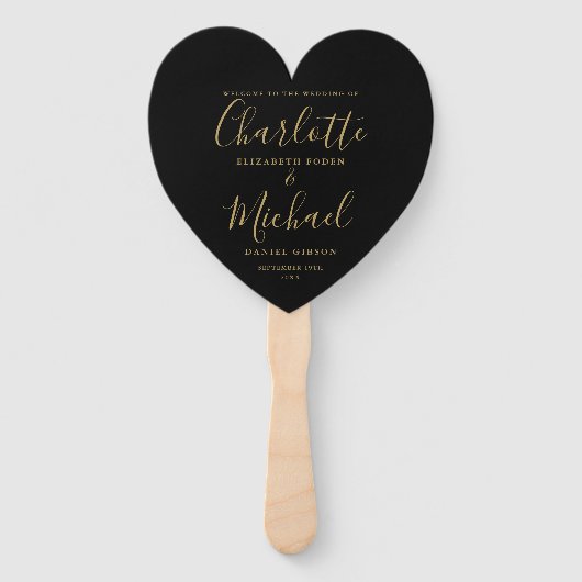 Chic Black and Gold Wedding Program Handwaaier (Voorkant)