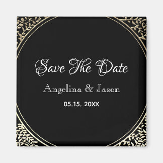 Chic Black and Gold Wedding Save the Date Magneet