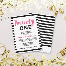 Chic Black and White 21st Birthday Invitation Kaart