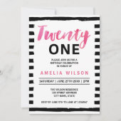 Chic Black and White 21st Birthday Invitation Kaart (Voorkant)