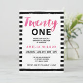 Chic Black and White 21st Birthday Invitation Kaart (Staand voorkant)