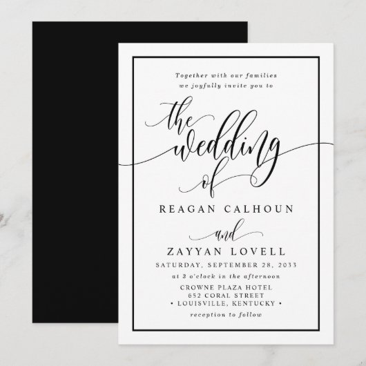 Chic Black and White Calligraphy Script Wedding in Kaart (Voorkant / Achterkant)