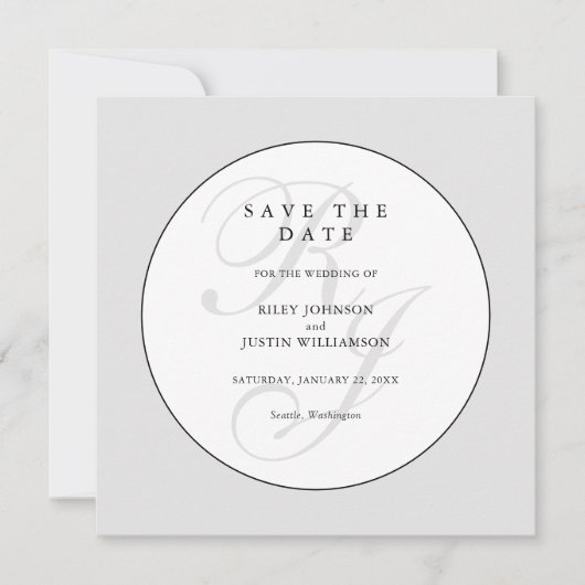 Chic Black and White Monogram Save the Date (Voorkant)