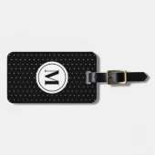 Chic Black and White Polka Dot Monogram Bagagelabel (Voorkant horizontaal)