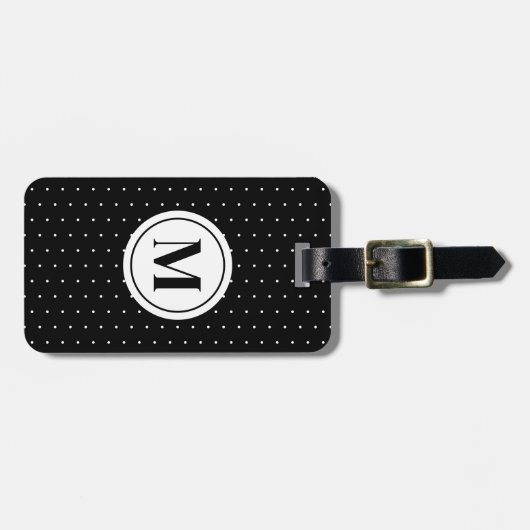 Chic Black and White Polka Dot Monogram Bagagelabel (Voorkant horizontaal)