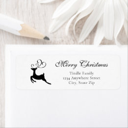 Chic Black and White Reindeer Address              Etiket