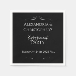 Chic Black and White Script Engagement Party Servet