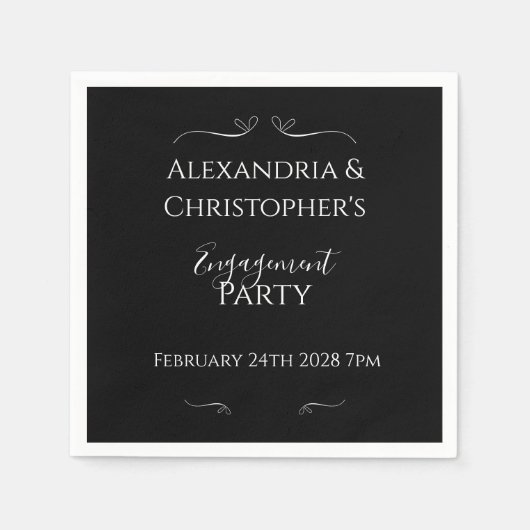 Chic Black and White Script Engagement Party Servet (Voorkant)