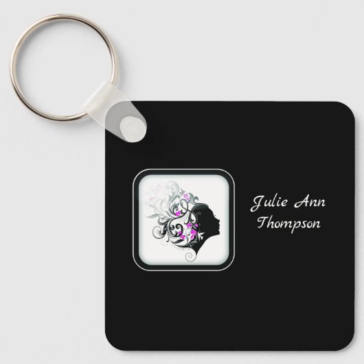 Chic Black and White Silhouette Hair Stylist  Sleutelhanger (Voorkant)