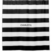 Chic black and white stripes custom name monogram douchegordijn (Voorkant)