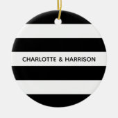 Chic black and white stripes custom name monogram keramisch ornament (Voorkant)