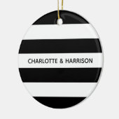 Chic black and white stripes custom name monogram keramisch ornament (Links)
