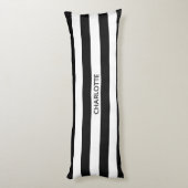 Chic black and white stripes custom name monogram lichaamskussen (Achterkant (Verticaal))