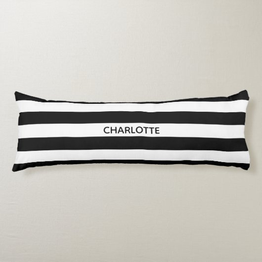 Chic black and white stripes custom name monogram lichaamskussen (Voorkant)