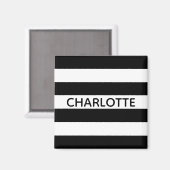 Chic black and white stripes custom name monogram magneet (Voorkant / Achterkant)