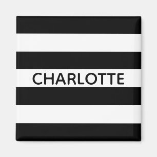 Chic black and white stripes custom name monogram magneet
