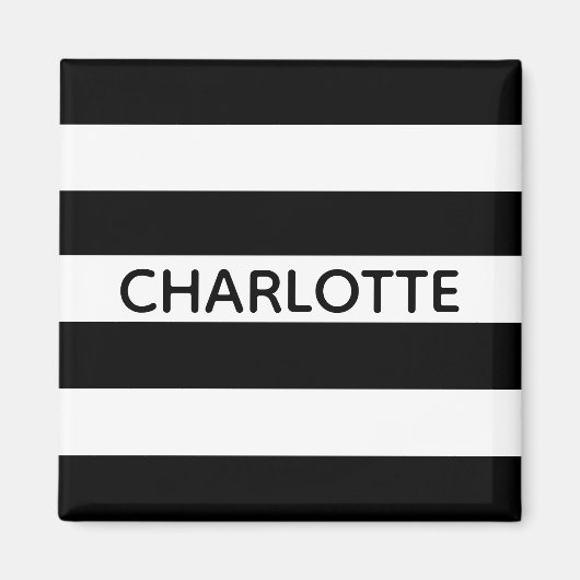 Chic black and white stripes custom name monogram magneet (Voorkant)