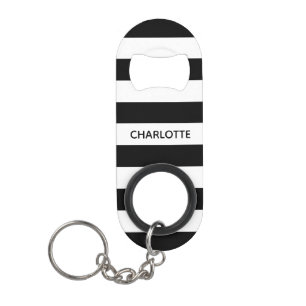 Chic black and white stripes custom name monogram mini flessenopener