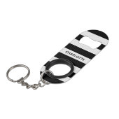 Chic black and white stripes custom name monogram mini flessenopener (Voorkant Gekanteld)