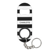 Chic black and white stripes custom name monogram mini flessenopener (Achterkant)