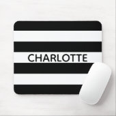 Chic black and white stripes custom name monogram muismat (Met muis)