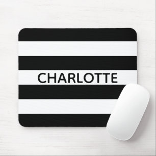 Chic black and white stripes custom name monogram muismat