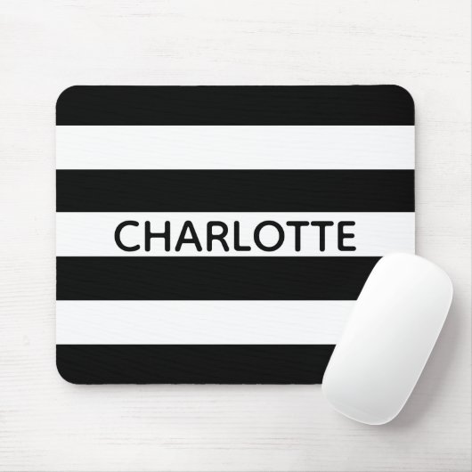 Chic black and white stripes custom name monogram muismat (Met muis)