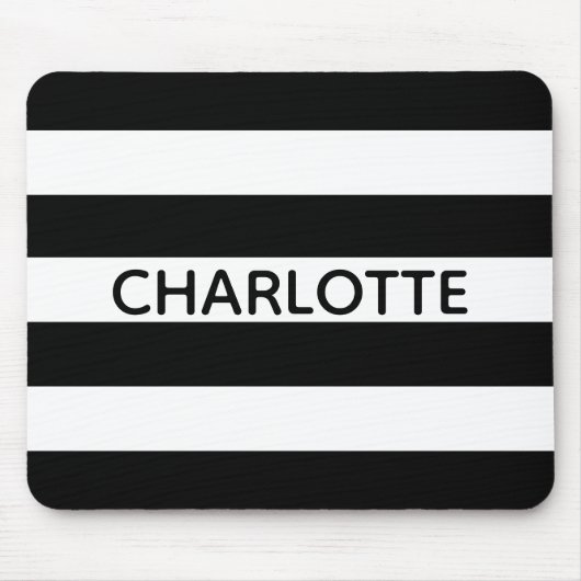 Chic black and white stripes custom name monogram muismat (Voorkant)