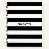 Chic black and white stripes custom name monogram notitieboek (Voorkant)