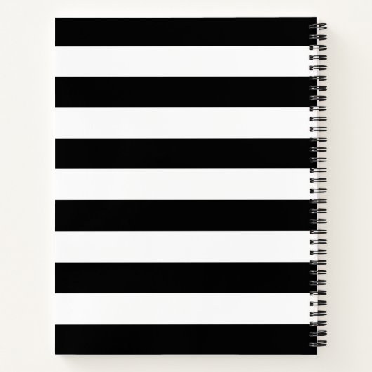Chic black and white stripes custom name monogram notitieboek (Achterkant)